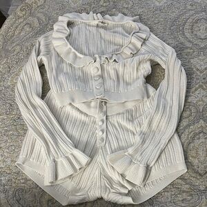 For Love And Lemons Cream Ruffled Blouse & Short Set